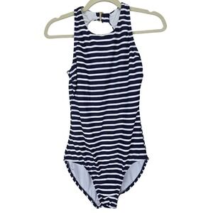 Lands End Womens Nautical Stripe Swimsuit‎ Small Beach Pool Vacation Cruise